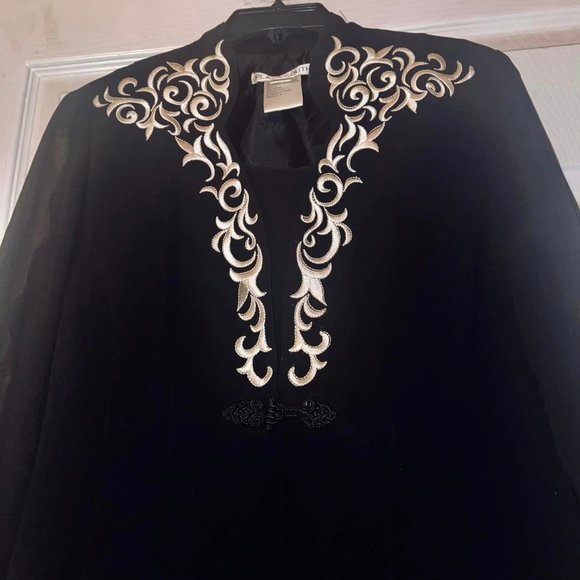 WOMEN'S size 10 -- Dress with Jacket.. PLAZA SOUTH~~ BLACK with WHITE TRIM.~~ - Picture 2 of 10